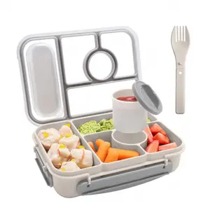 5-compartment bento box (with sauce container) is suitable for everyone and is microwave, lunch box,dishwasher, and freezer safe