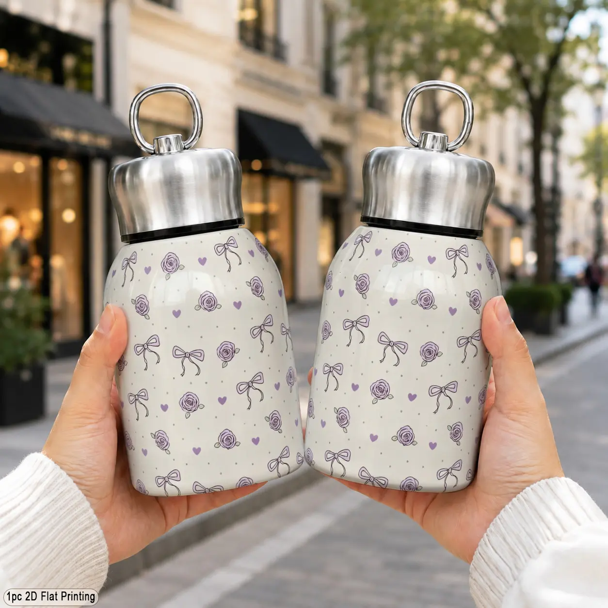 1pc 10oz/300ml 316 Stainless Steel Mini Insulated Traveler Tumbler, with fresh small floral pattern in multiple colors, double wall vacuum leakproof with carry loop, suitable for hot and cold drinks, ideal for office commuting travel as holiday gift