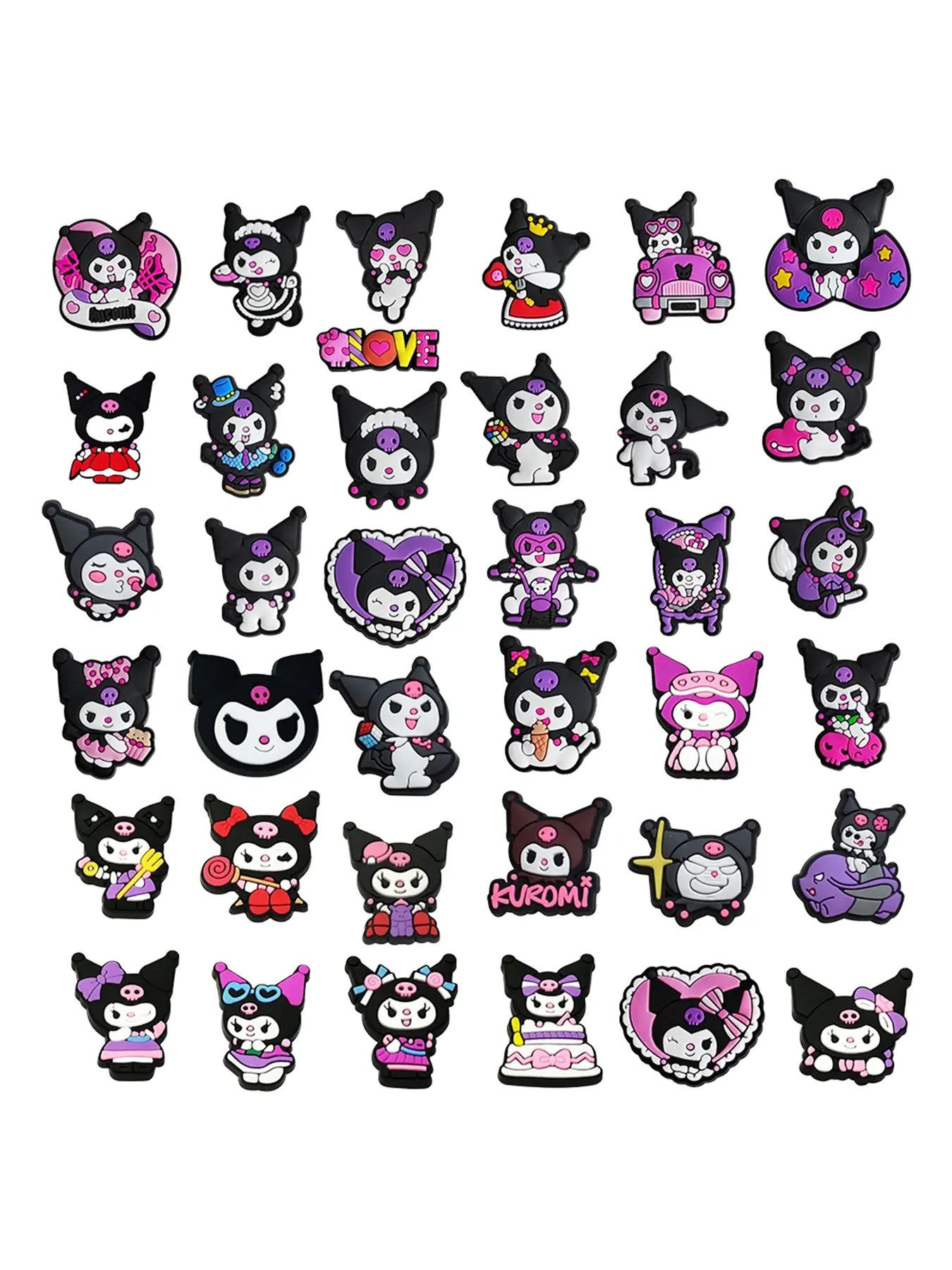 6-66pcs Cartoon Kuromi PVC Shoe Decorations, Cross Shoe Accessories for Holey Shoes and Bags, Detachable DIY Non-Toxic Material, Perfect Gift for All Ages