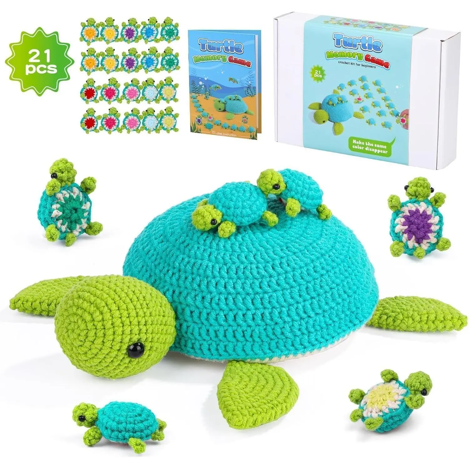 Crochet Kit for Beginners, 21 count Turtles Crochet  Kit for Adults | Memory Matching , Crochet Start Kit with Step-by-Step Video Tutorials, Accessories, Craft Art