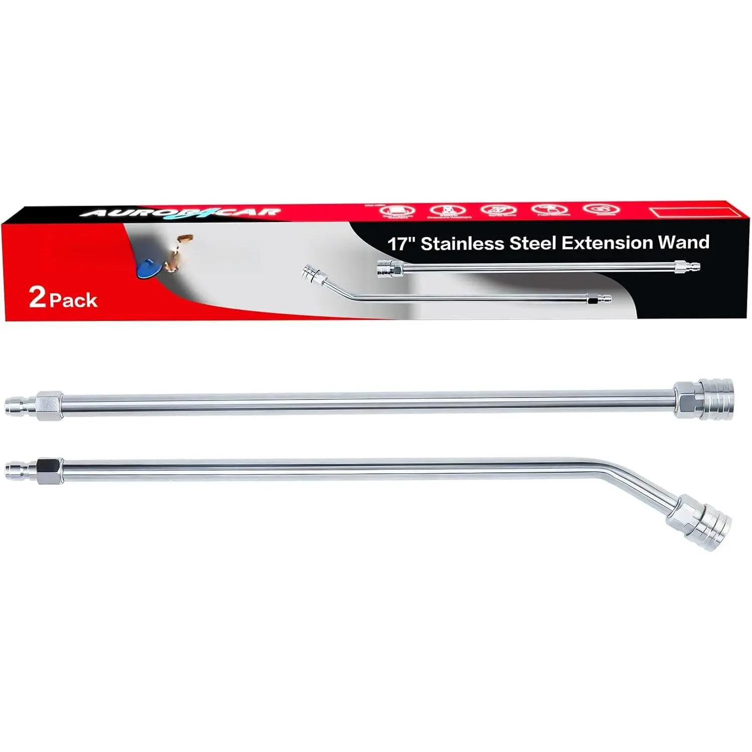 Washer Extension Wand, 17 Inch Stainless Steel, 2 Pack | 1/4 Inch Quick Connect Power Washer Wand Extension, 17" Straight Extension Lance and 30  Curved Angled Extension Wand