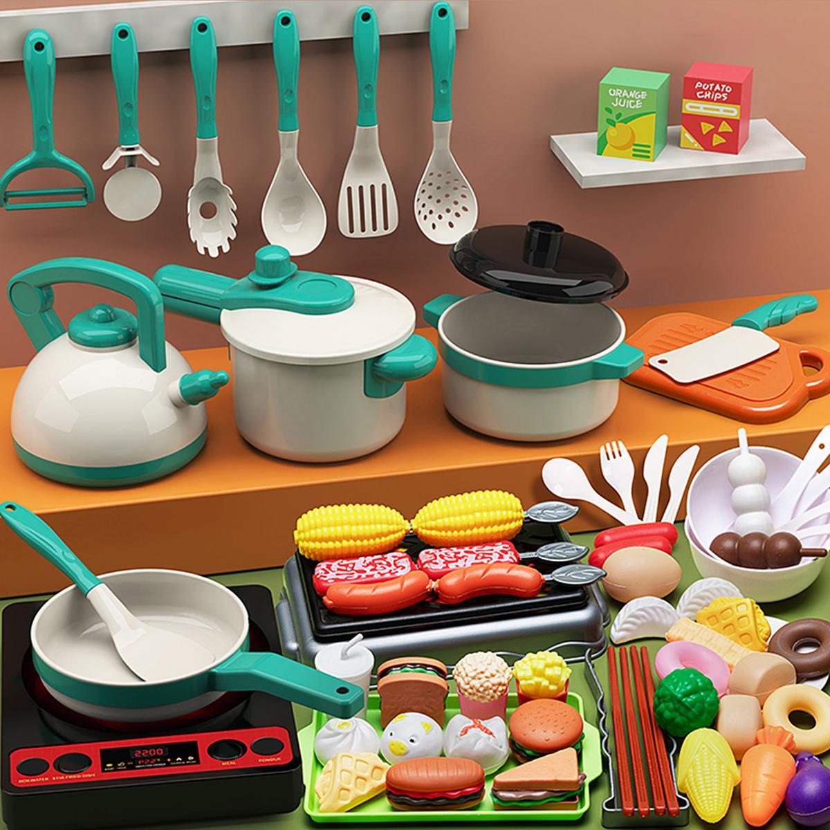 Pretend Play Kitchen Toy Set, 73pcs/set Including Pot, Utensils, Food, Cooking Toy Set, Kitchen Playset, Play Kitchen Accessories, Gift for Boys & Girls