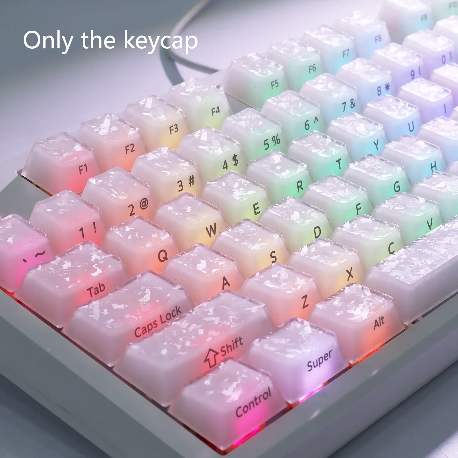 Crystal carbon fiber texture keycaps, side-engraved characters, translucent, cherry height, ABS+PC material , compatible with 6.25U space 61  68 75 81 84 87 98 99 100 104 108