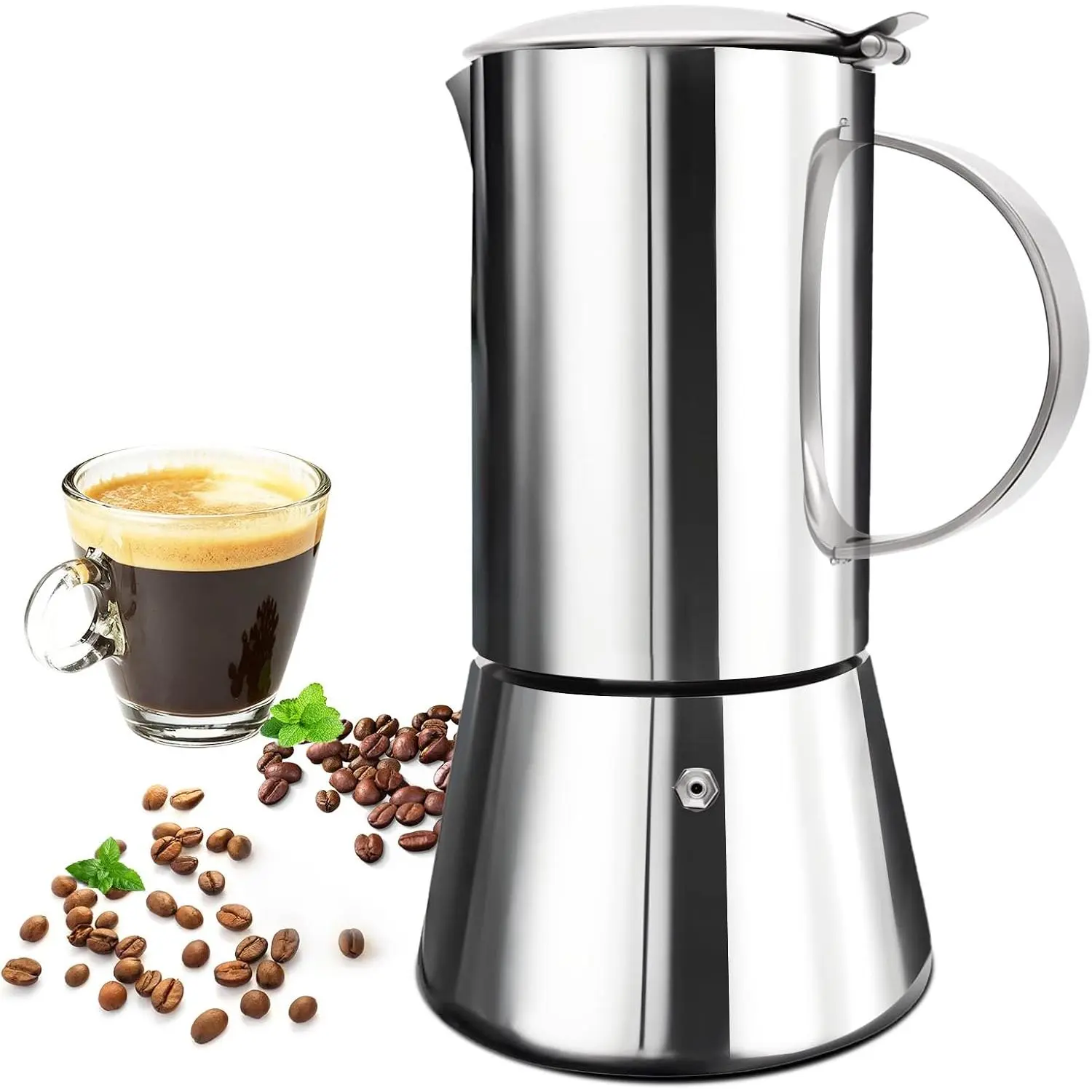 304 Stainless Steel Thickened Body Moka Pot - 12-Cup, 600ml/20oz Uncoated Stovetop Coffee Maker for Espresso Brew, Italian Classic Greca, Home & Camping Use