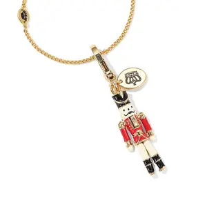 Vibecharm Gold-Tone Enamel Nutcracker Soldier Statement Pendant Necklace - Cute Storybook Aesthetic Whimsical Metal Charm, Daily DIY Handbag Add-On, Unique Fashion Gift, Charm Decoration Necklace, Charm Decoration Necklaces, Metal Charm Necklaces