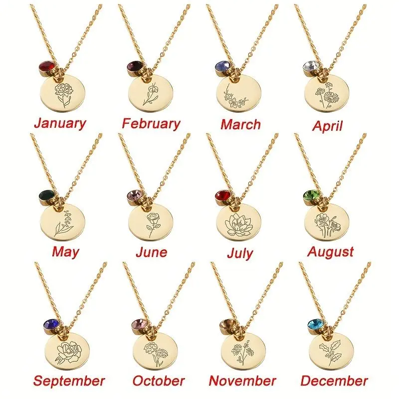 Women's Personalized Birthstone Flower Charm Clavicle Chain Necklace - Hypoallergenic Artificial Gemstone Jewelry with Birth Month Meaning, Dainty Gift for Women