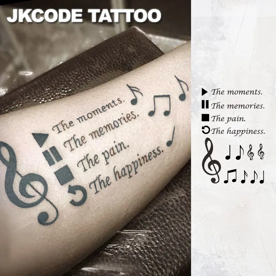 Waterproof Semi-Permanent Tattoos, Music Note Pattern, Inspirational Quotes, Unisex Body Art, Lasts 15 Days, Neck Hand Finger Temporary Tattoo