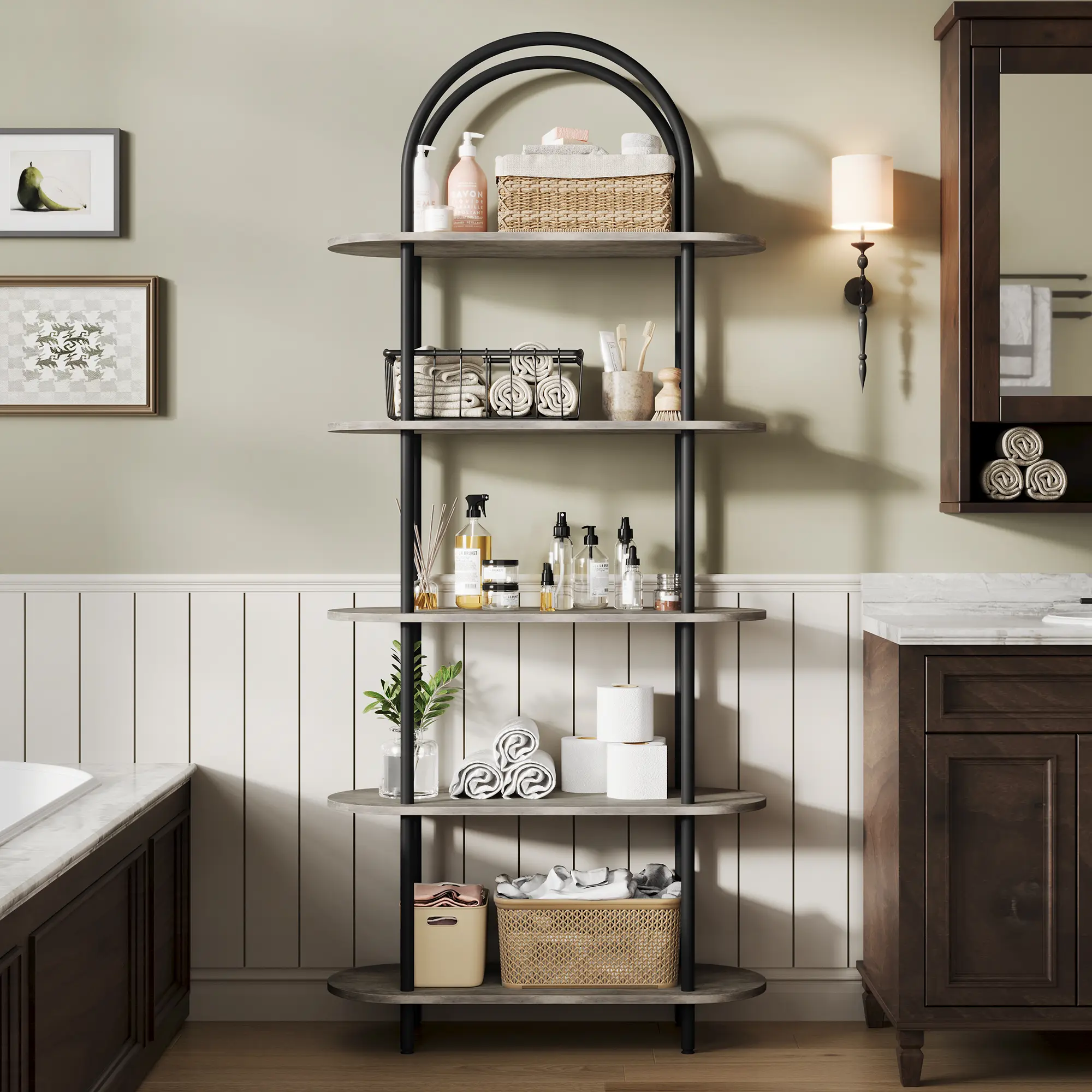 Garvee 71" Tall Arched 5-Tier Bookshelf, Modern Freestanding Open Bookcase - Metal Frame, Adjustable Leveling Feet - Display Storage for Living Room, Bedroom, Home Office, Bathroom