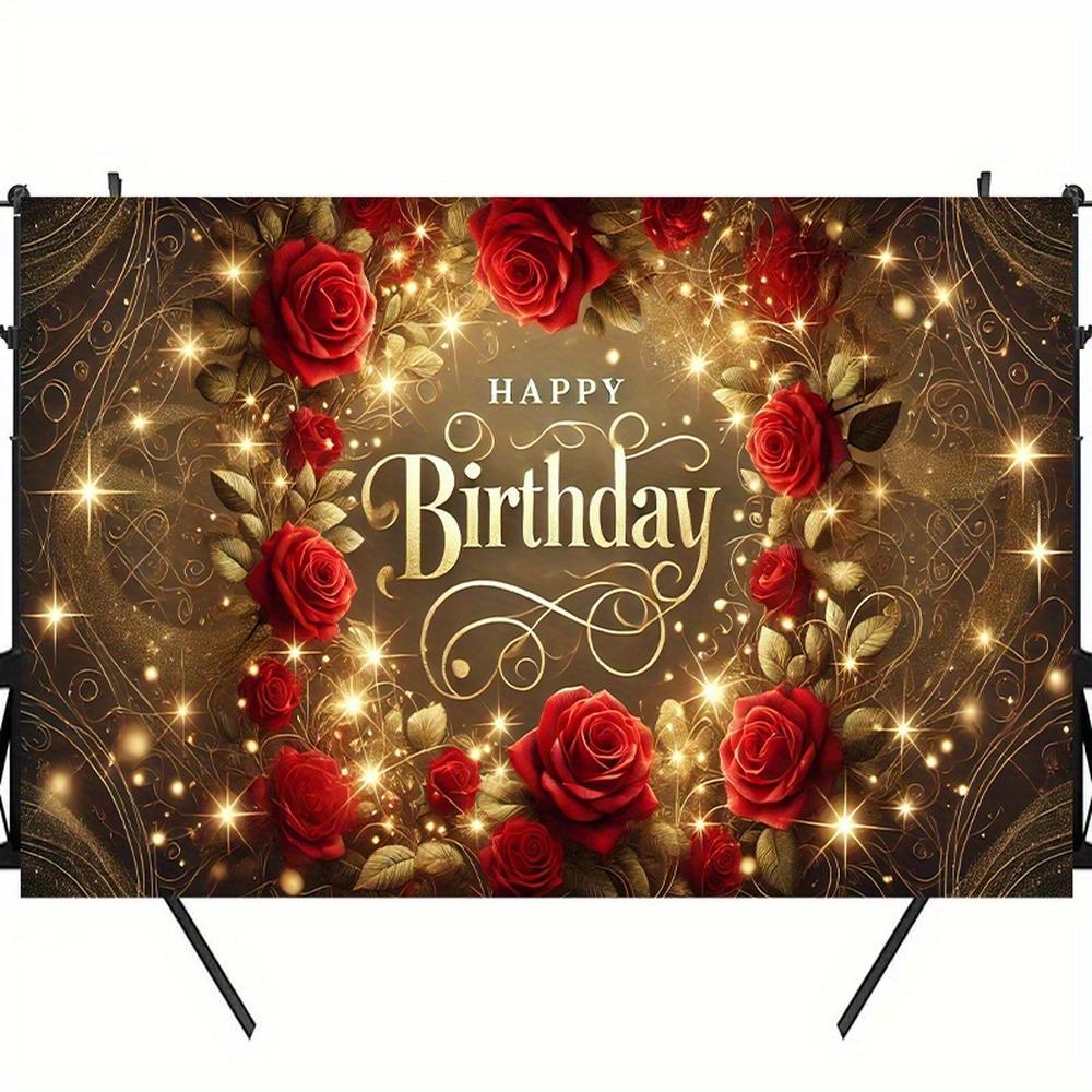 1pc 2D Flat Celebration of red roses, Polyester Photography Backdrop , Birthday Banner Flag Supplies, Cake Table Studio Party Decoration and Portrait Photo Shoot, Outdoor celebration activities, Mul White