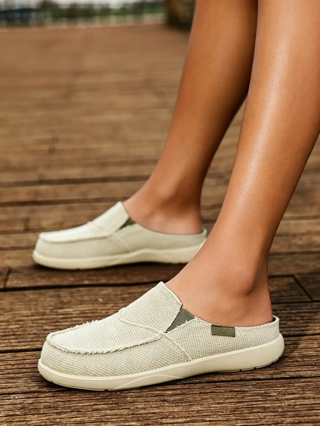 Men vintage frayed canvas slip-on lazy slides, cork breathable non-stuffy insole, lightweight anti-slip lift thick sole versatile sandals for home shopping trips