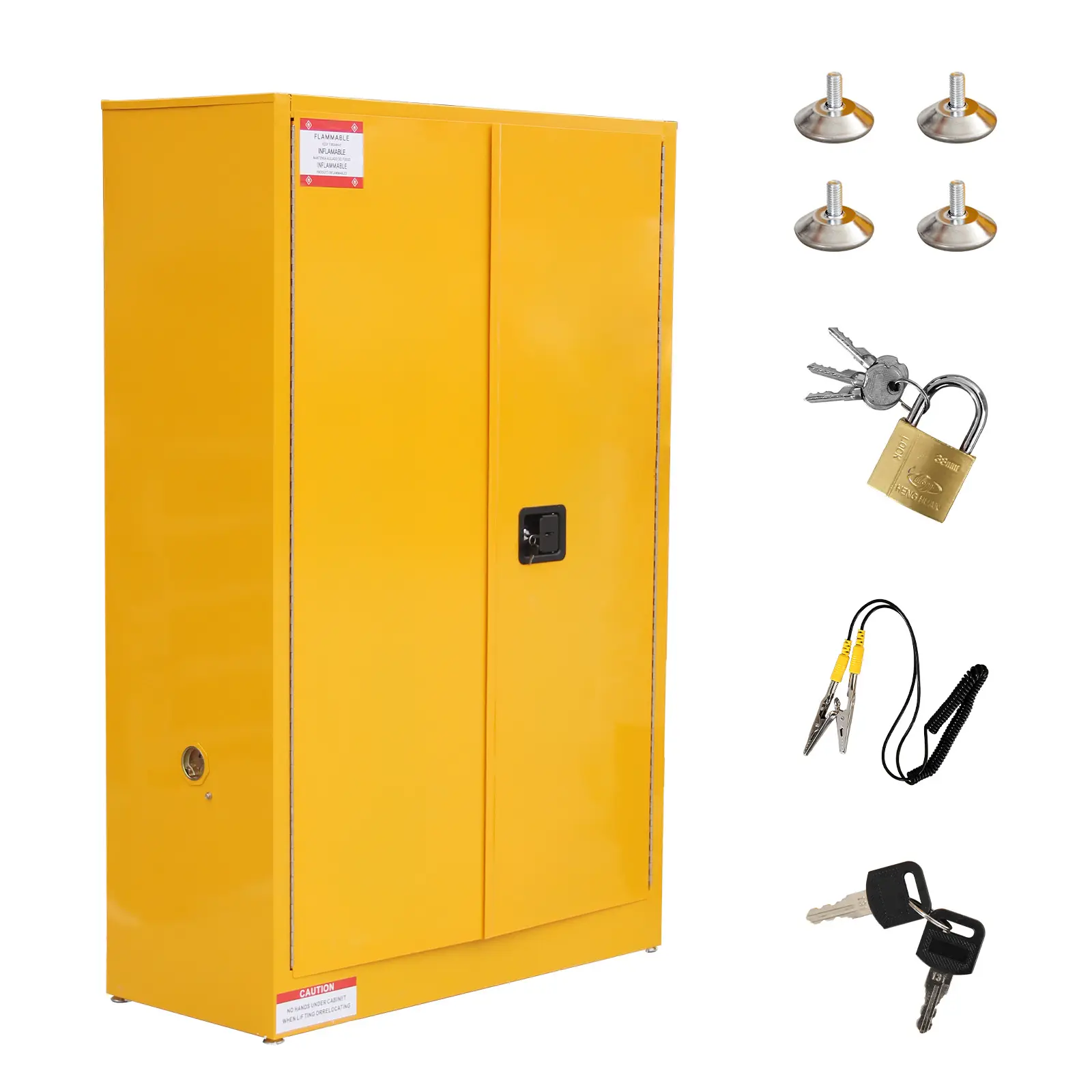 Compliant Flammable Liquid Storage Cabinet - Industrial-Grade Yellow Galvanized Steel - 2 Adjustable Shelves - Manual Close Double Doors - Available in 30, 45, 60 Gallon Capacity