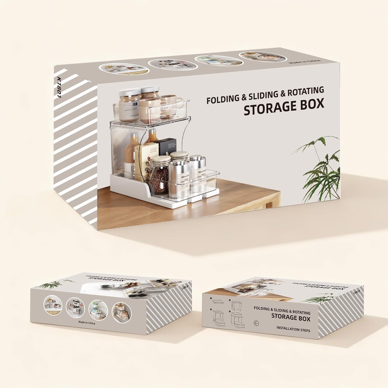 2 Pack Pull Out 2 Tier Under Sink Organizer Clear Cabinet Organizer for Kitchen Bathroom Storage Rotating Pantry Rack for Spice Organization and Makeup Organizer for Drawer Durable Design