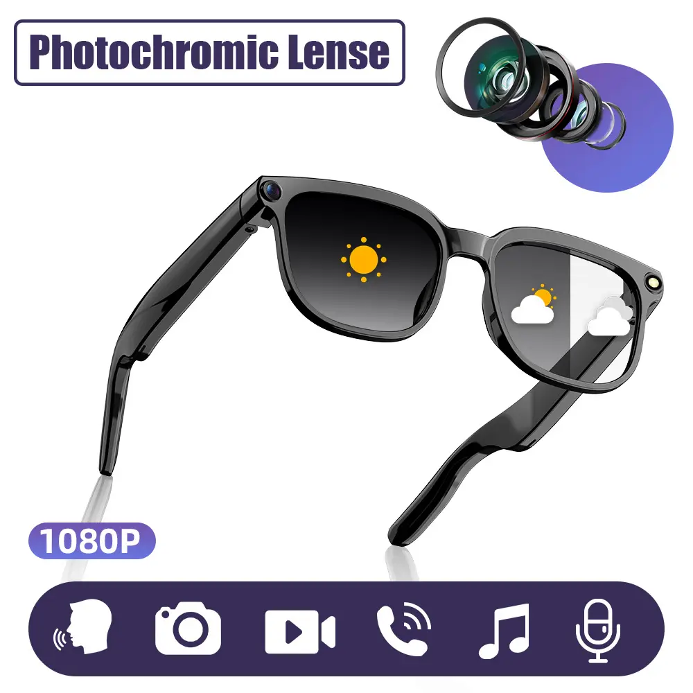 Advanced Smart Glasses Featuring 8MP Camera 4K Video Recording AI Powered Translation Bluetooth 50 Music Streaming Hands Free Calling ENC Technology Voice Assistant Compatible with iOS Android
