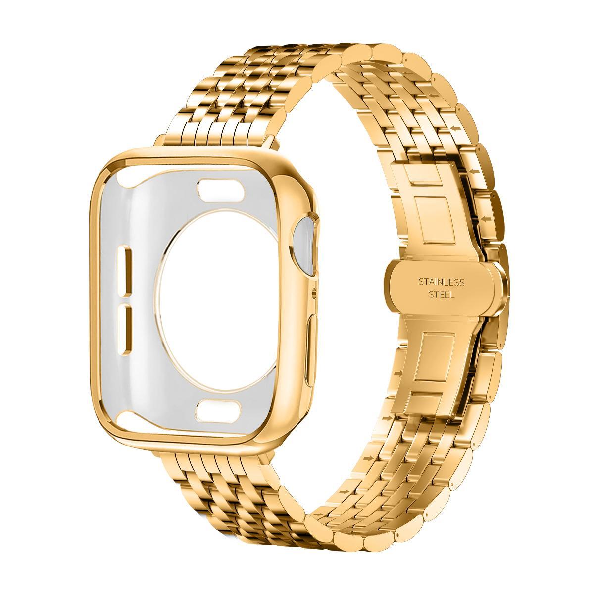 Stainless Steel Watch Band with TPU Soft Protective Case, Fashionable Watch Band for Apple Watch Series, Smart Watch Accessories for Men and Women, Smart Watch Strap, Smartwatch Strap
