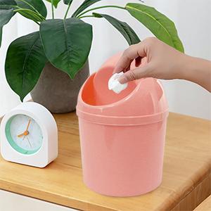 SICANDAENHK Keep every corner clean and organized!This 2-pack mini plastic trash bins feature smooth swing lids to hide garbage, includes 120 extra trash bags for easy replacement, stylish blue plus purple colors fit any decor, ideal small desktop