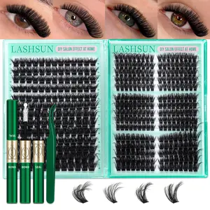 421 Pcs 4 Styles D Curl Eyelash Cluster Kit, Eyelash Extensions 150D/Cat 60D/Cat 80D/Cat 100D Thick & Soft 3D Multi-Layered Mixed 8-18mm Volume Fluffy Lashes Clusters Kit with Lash Bond & Seal Tweezers DIY at Home Easily, Easy to Apply