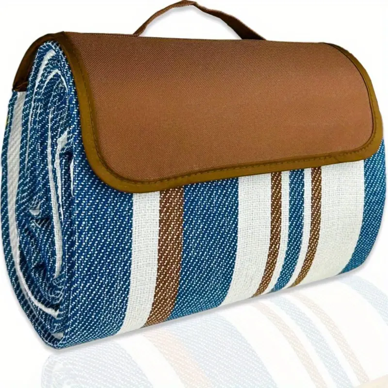 Outdoor Picnic Mat with Handle, Portable Durable Acrylic Camping Rug for Beach, Park, and All Seasons, Twill Weave, Beach Mat