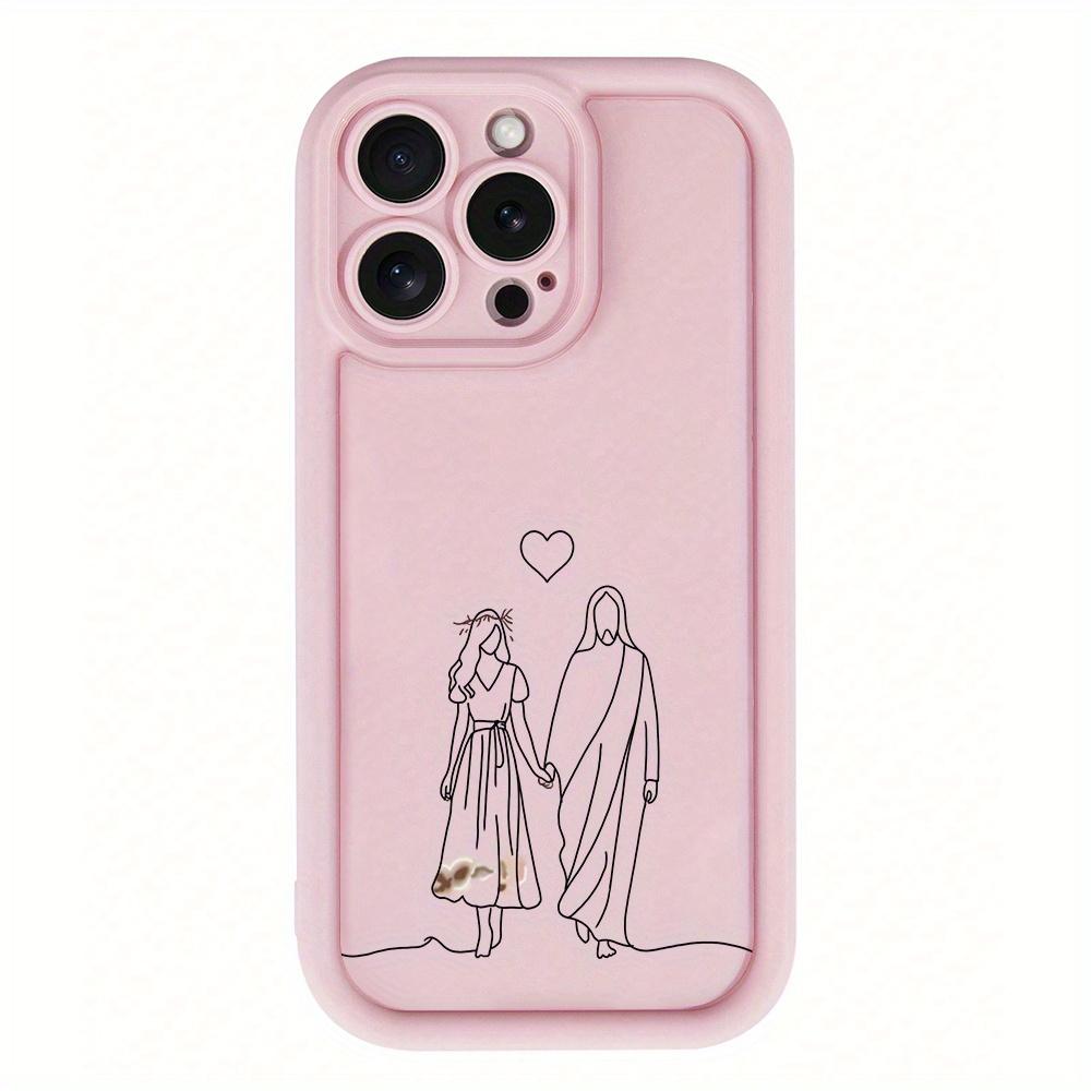 Blush Pink Religious Jesus Print Bamboo TPU iOS Phone Case - Non-Slip, Silicone-Like Durable Soft Protection, Lens Protector, 2D Printing Accessory for iPhone 17 Pro Max,16,16e,15,14 Plus,13,12 Mini,11,Air,X,XS (Gift Option), Accessories