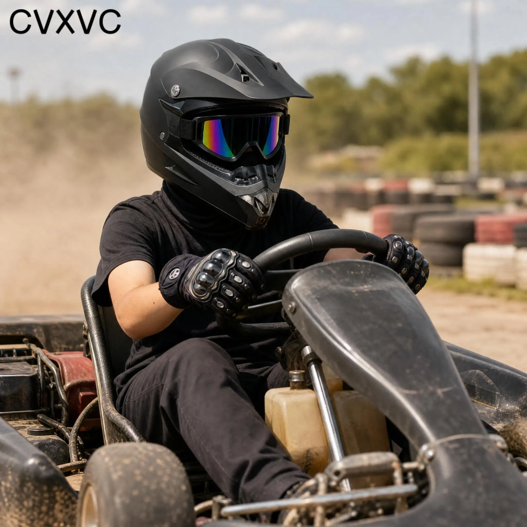 CVXVC Motocross Helmet, Full Face Off-Road Shell & Ventilated Chin Guard, 4-Piece Set With Goggles Gloves & Mask, For teenager Trail Riding & Dirt Bike Racing, Shockproof Lightweight Impact-Safe Secure Fit