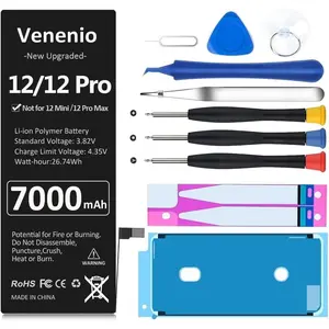 7000mAh 2025 New Upgraded 0 Cycle Ultra-High Capacity Battery Replacement for iPhone 12/12 Pro, Fits A2172 A2402 A2403 A2404 with Complete Repair Tool Kit