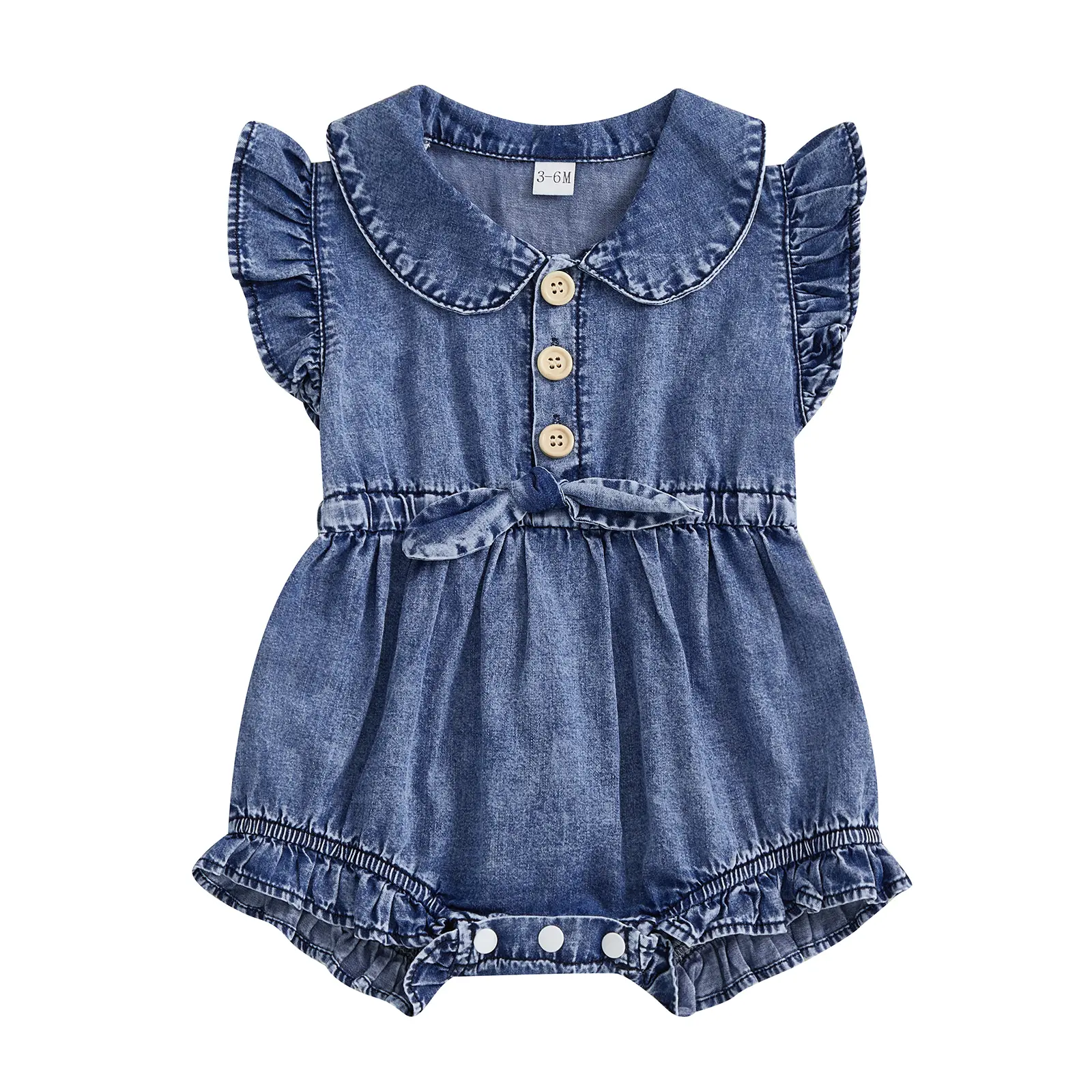 Canrulo Toddler Girl Denim Romper Button Down Jeans Jumpsuit Short Sleeve Jean Overalls Baby Denim Outfit Summer Clothes