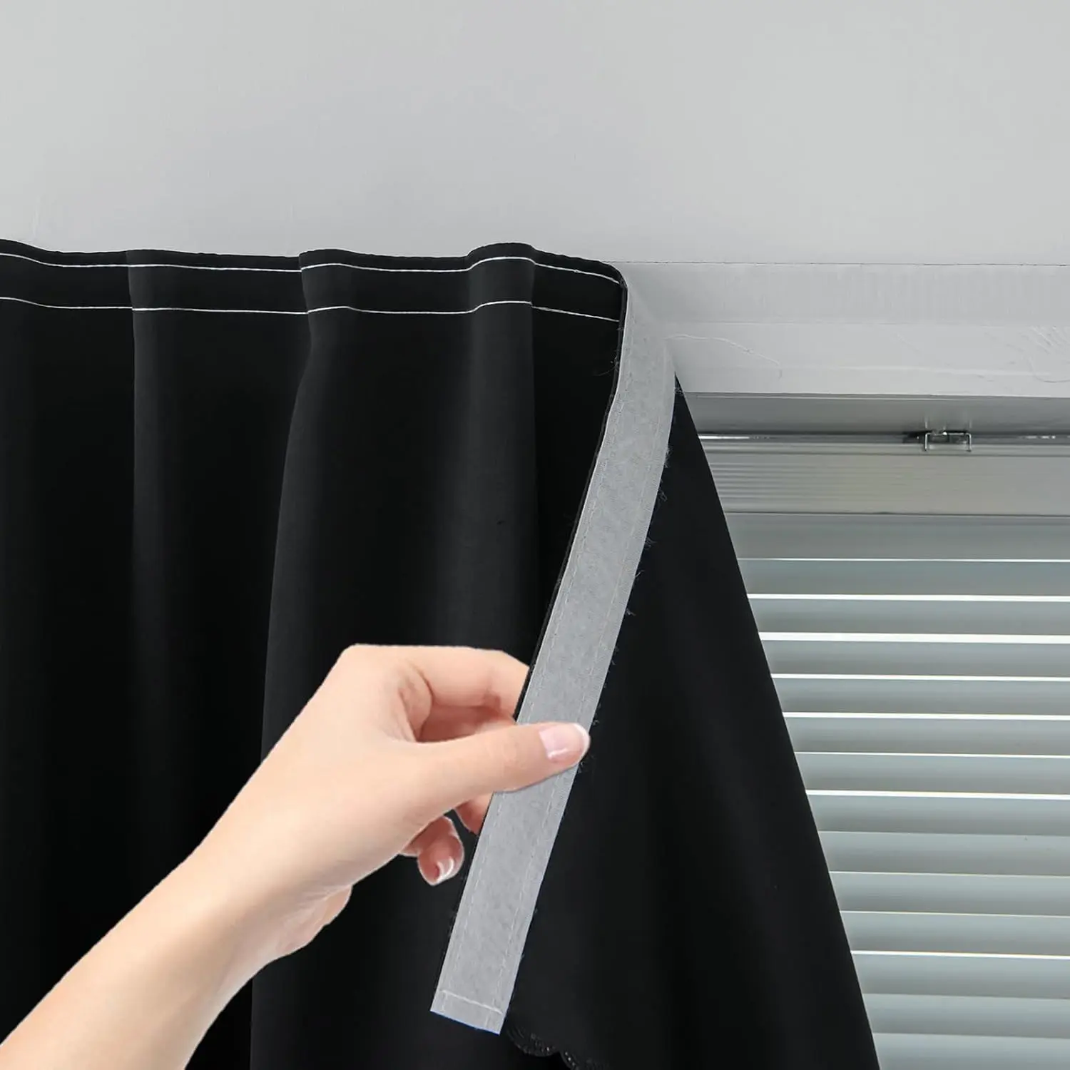 Adhesive Blackout Curtains Self Stick Window Shades Blinds No Rod Needed Easy to Hang, Fit for Bedroom Living Room Dining Room Kitchen Home Office, 35"W X 59"L Black 1 Panel
