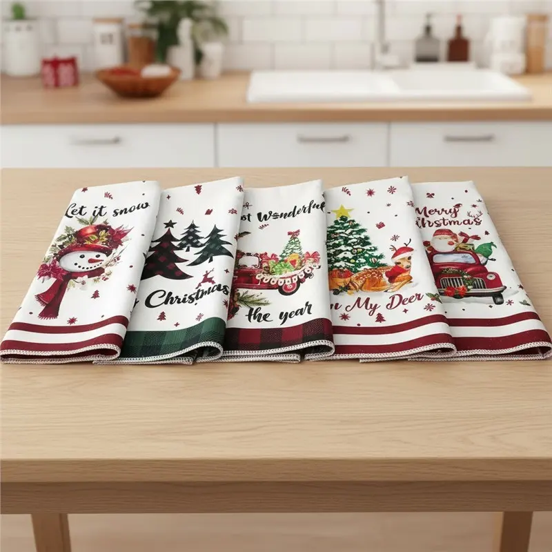 5-Piece Christmas Kitchen Towel Set, Holiday Decorative Towels, Gift Pack for Festive Season, Perfect for Kitchen Use and Gifting