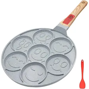 Ceramic Pancake Pan Induction, Nonstick Pancake Griddle with Detachable Handle, 7 Hole Smiley Face Pancake Maker