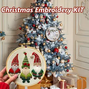 Christmas Embroidery Kit for Adults and Beginners - Handmade Holiday Themed Craft Set with Hoop, Needle, and Thread, Seasonal Decoration DIY Kit for 14+ - Mixed Color, All-Season Needlework Supplies