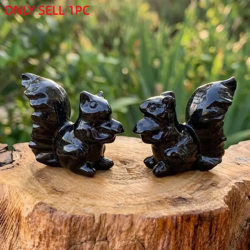 Obsidian Squirrel Sculpture, Home Decor Item, Office Bedroom Desk Crystal, Feng Shui Ornament, Positive Energy, Unique Gift