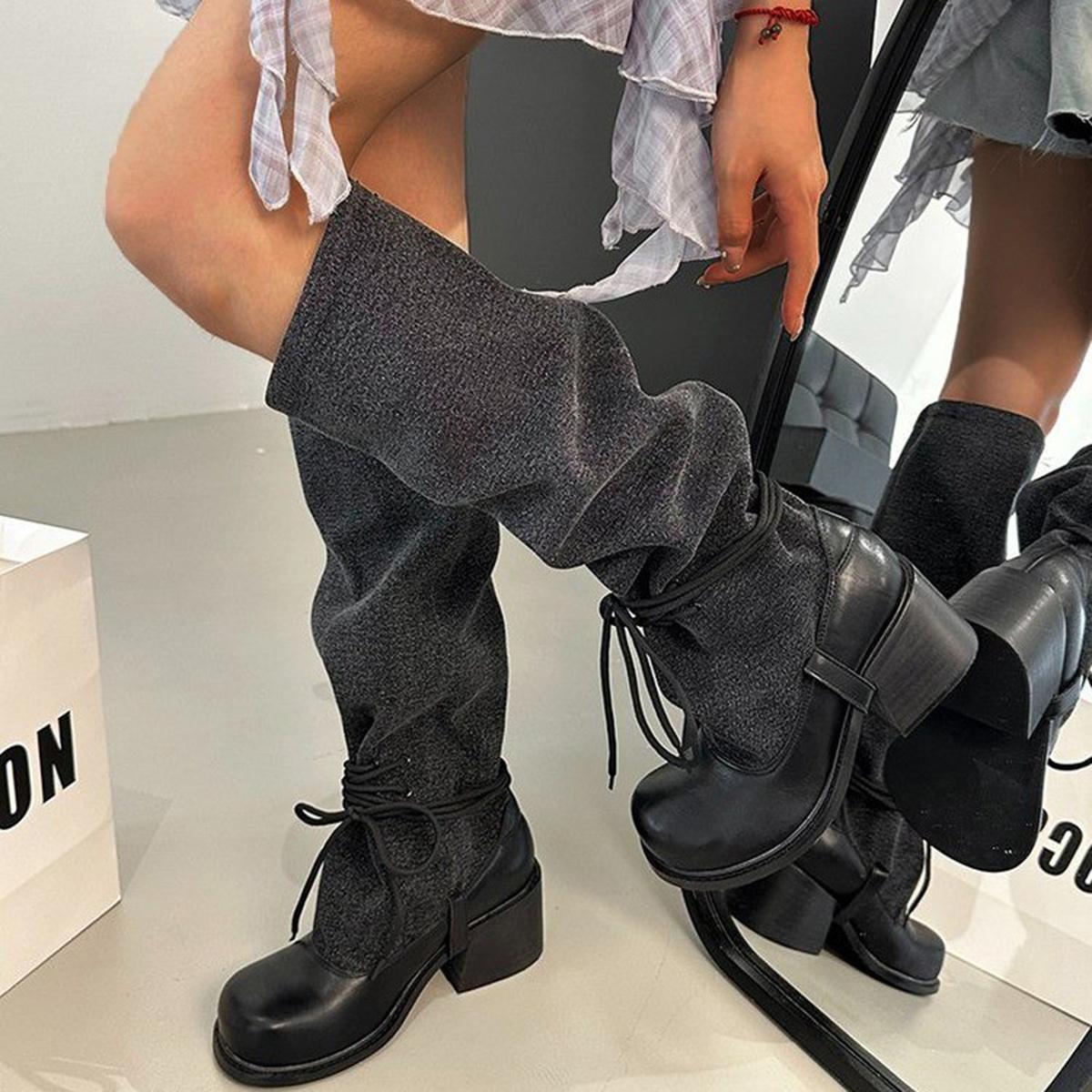 Women's Chunky Platform High Heel Boots - Slip-On Closure, Thick Platform Heels for Height & Stability, PU Synthetic Cover-like Appearance - Formal & Everyday Outfits - All-Day Comfort Boots