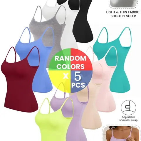 Women's Tank Top with Bra Padding, Adjustable Straps, Sleeveless, Slim Fit, Casual Style, All Seasons, Plain Design, Basic, Organic Textile，S-Xxl Sizes