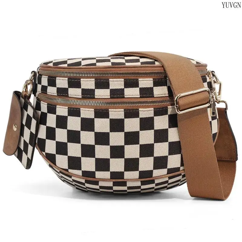 2026 Trendy Checkered Sling Crossbody Bag for Women, Retro Black and White Plaid Waist Fanny Pack, Casual Canvas Shoulder Bag with Adjustable Strap, Multi-pocket Chest Bag for Daily Travel Work School Dating Weekend Outing summerwins