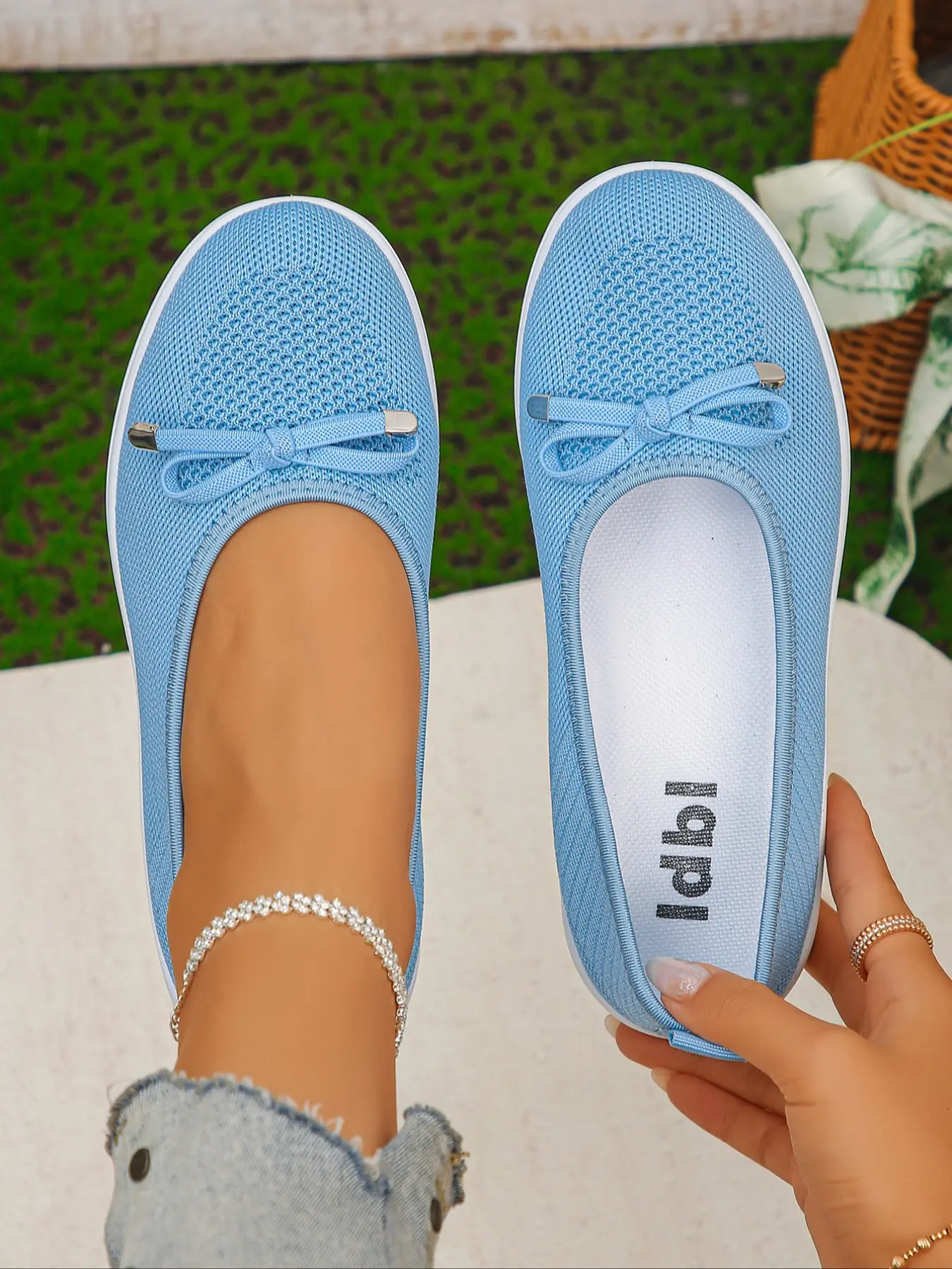 Women's Knit Mesh Bow Decor Slip On Flat Loafers, Round Toe Lightweight Cushioned Walking Mules, All-Season Breathable Soft Rubber Sole Daily Footwear, Non Slip Outdoor Working Nursing Shoes, Casual Office Shopping Trainers, Summer Casual Shoes