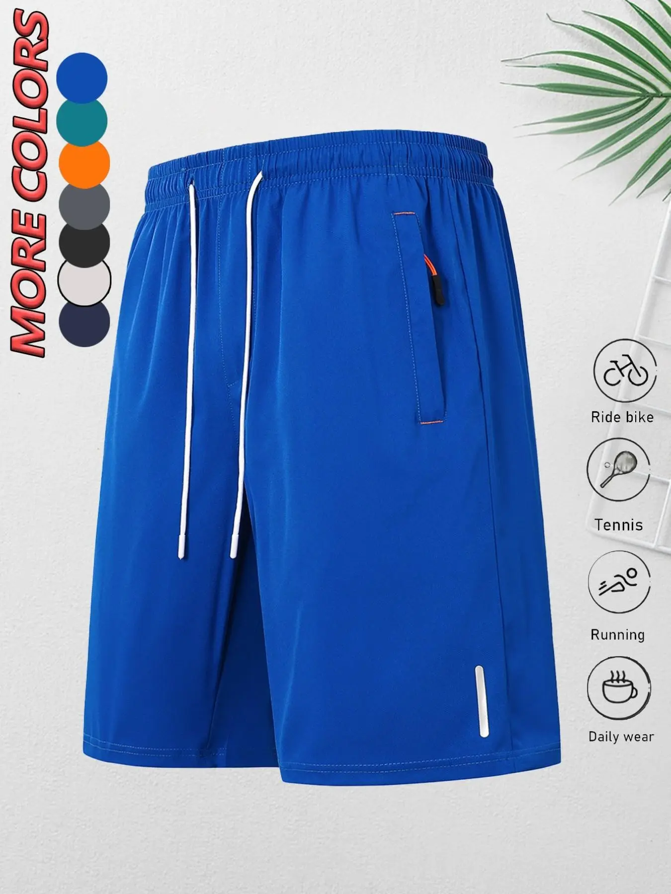 Men's summer running shorts with drawstring and zipper pocket, suitable for fitness training, cycling, outdoor hiking, swimming, comfortable stretch five inch shorts, essential for indoor gym exercise in summer.