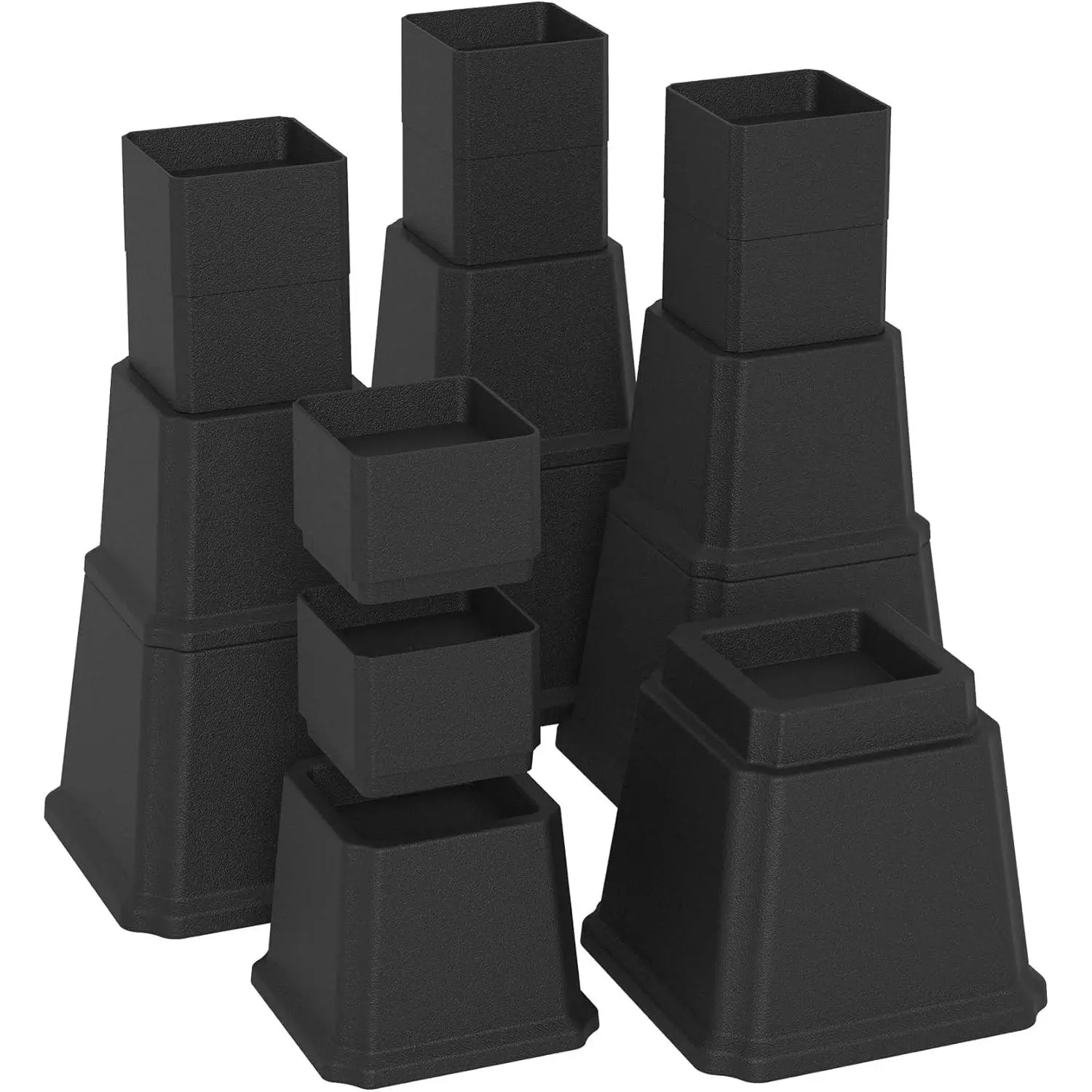 Heavy Duty 12-in Couch Risers, 4-Pack Adjustable Furniture Risers with Square Base, Black, Adjustable Heights (3/5/7/8/9/10/12-in), 2000-lbs Load Capacity, for Sofa/Chair/Desk Table Legs