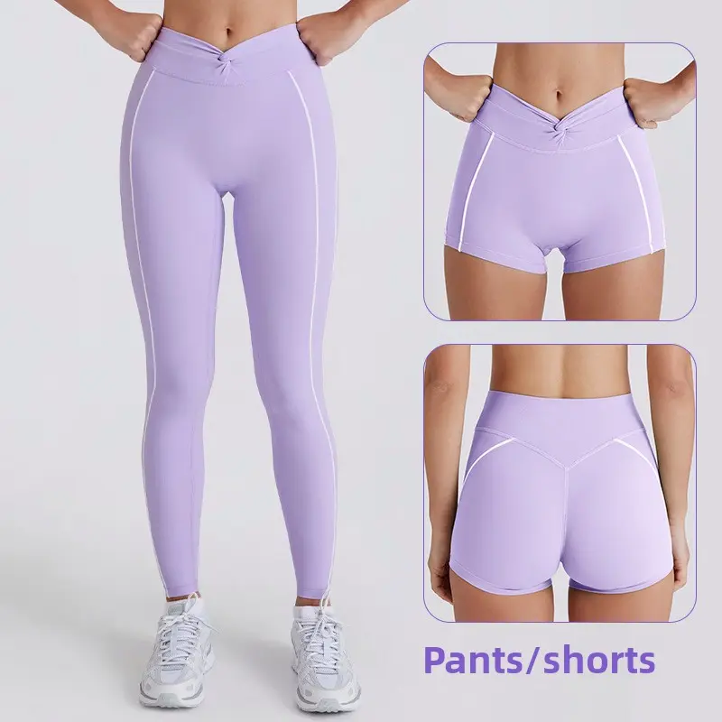 Women's 5-in Tight Color-Blocked Peach-Butt Quick-Drying Yoga Pants & Sports Shorts for Yoga, Running