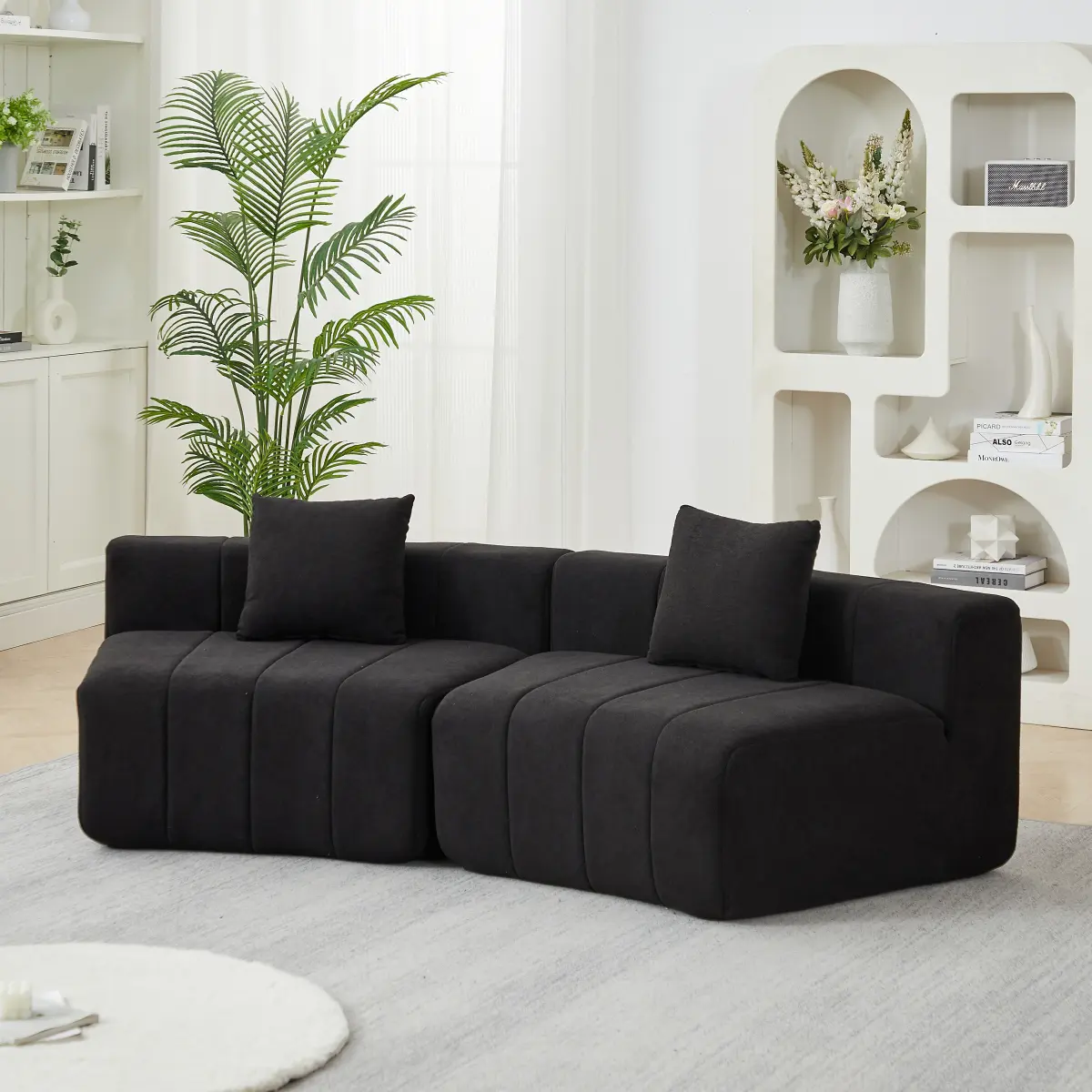 Chenille curved sectional sofa with 2 pillows,Curved Symmetrical Modular Semi Circular Sofa Sectional for bedroom, living room, office for leisure or nap, reading room, and lobby