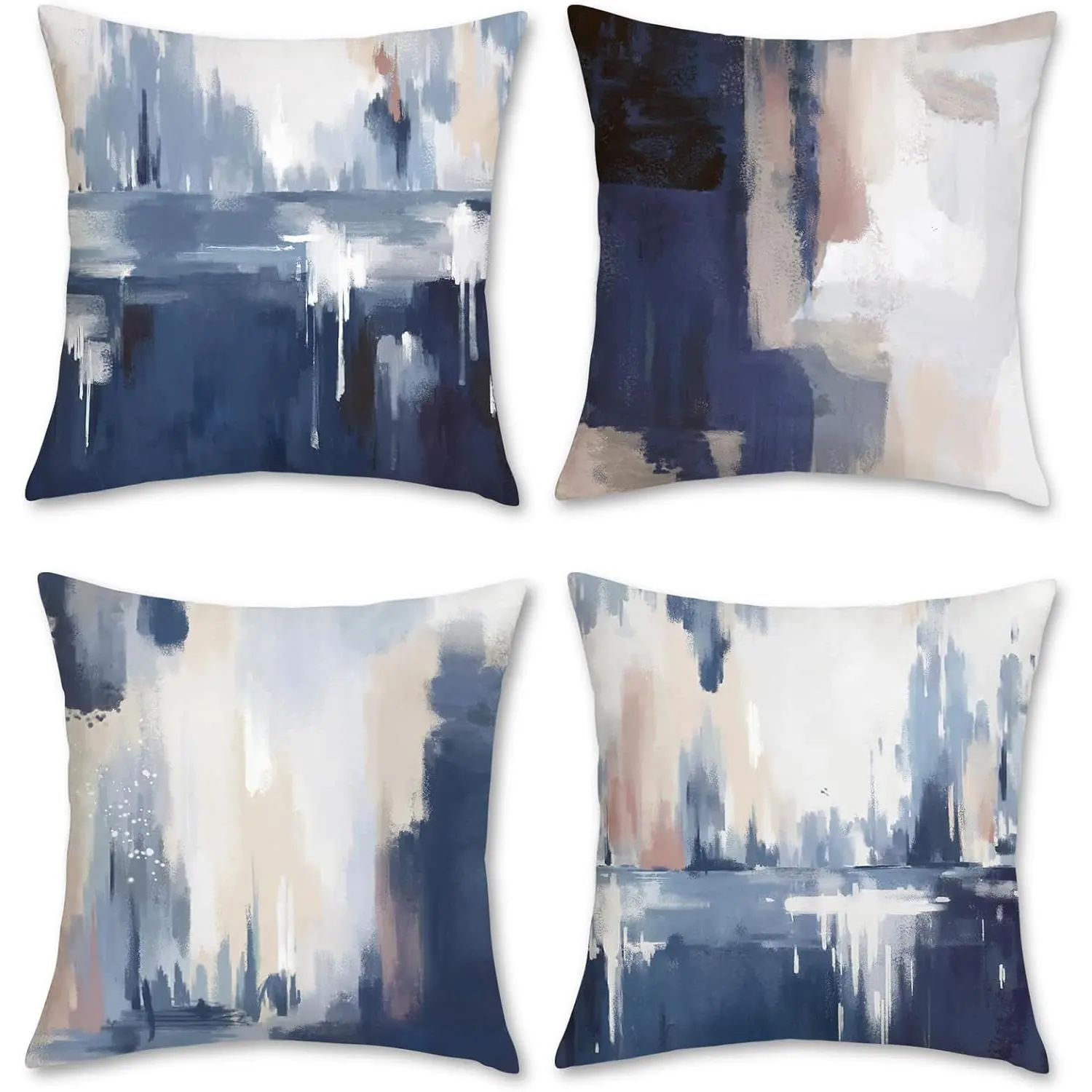 Blue Abstract Throw Pillow Covers 18 x 18 Inch Abstract Art Painting Modern Decorative Pillows Soft  Cushion Cases for Couch Sofa Bed  Decor Set of 4