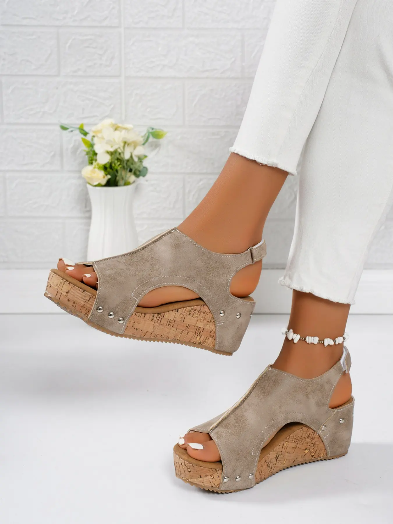 Women's Wedge Sandals, Thick Sole Anti-Slip, Chunky Open Toe, Open Toe Fish Mouth, Adjustable Velcro, Comfortable and Fashionable, Summer Outdoor Shoes