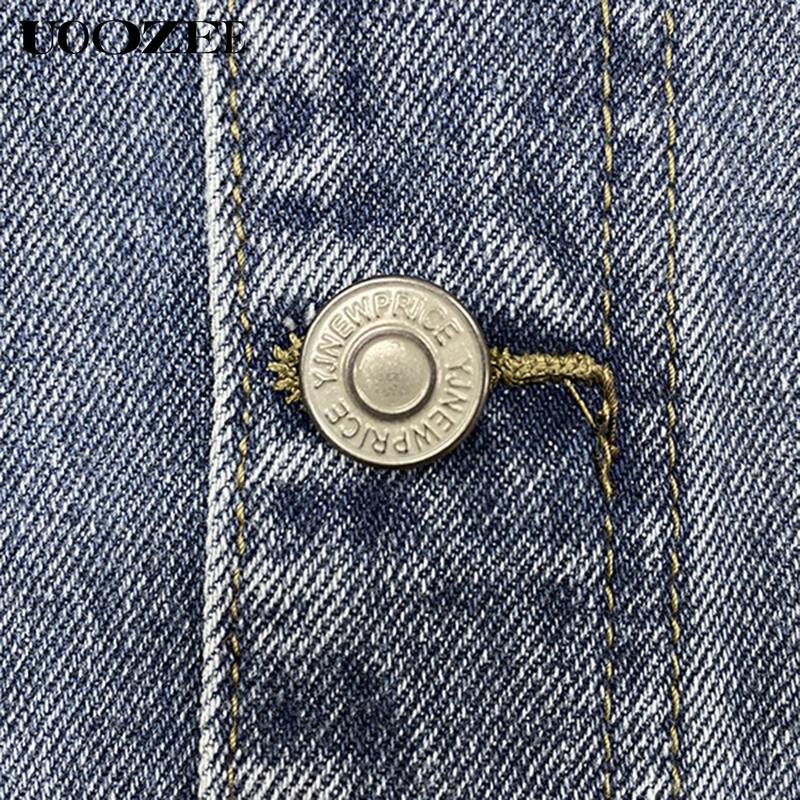 UOOZEE TikTok Exclusive Women's Casual Pocket Decorative Non-functional Buttons Wide Leg Loose Back Elastic Jeans High Waist Single Breasted Non-Elastic Regular Back Waist Comfortable Fit Outfits Womenswear Clothes Denim Bottom straight leg jeans Hip