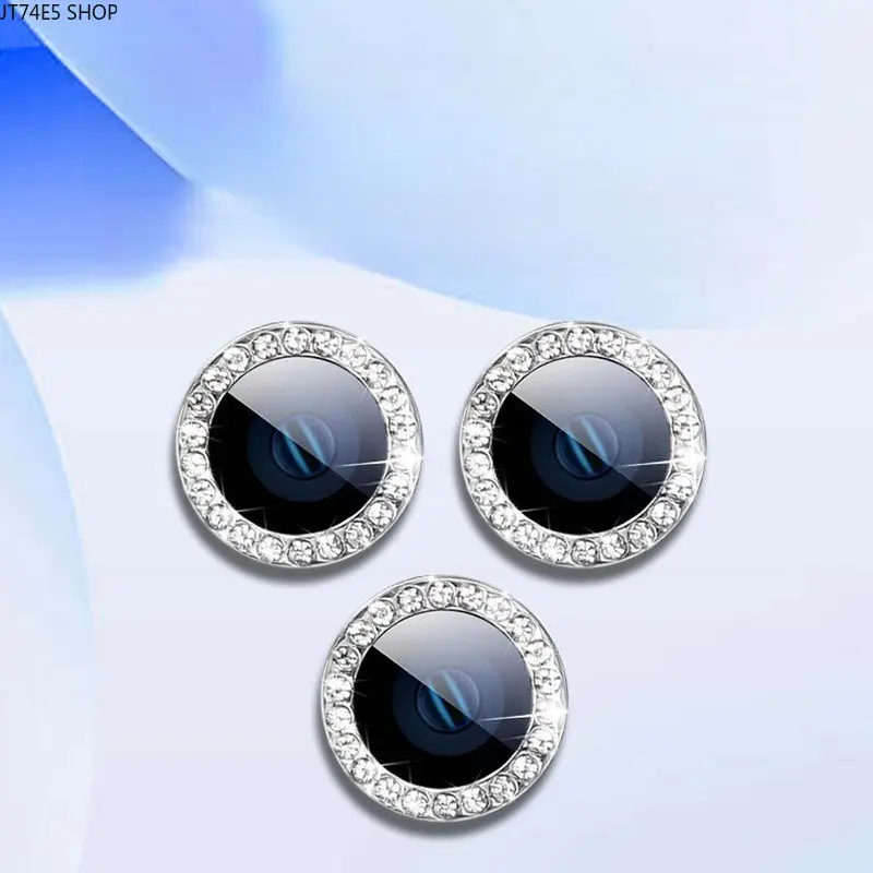 Bling Rhinestone Eagle Eye Metal Ring Camera Lens Protector, HD Tempered Glass Lens Film Compatible with iPhone 13/15/16 Pro Max/17