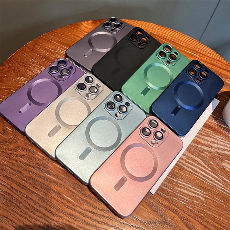 Magnetic case for iPhone 17 Pro Max 16 15 14 13 12 Phone Case for Women, Matte Luxury Soft Metallic Luster Design with Camera Lens Protector, Compatible with Magsafe Case