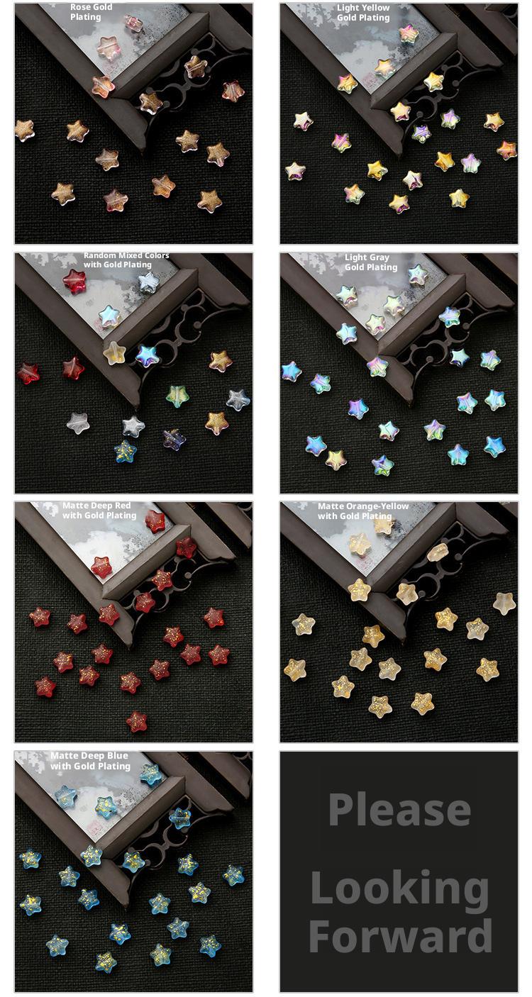 10 pieces of straight-hole pentagram antique-style imitation glass accessories for handmade DIY hairpins and bracelet accessories, hot-selling cross-border product