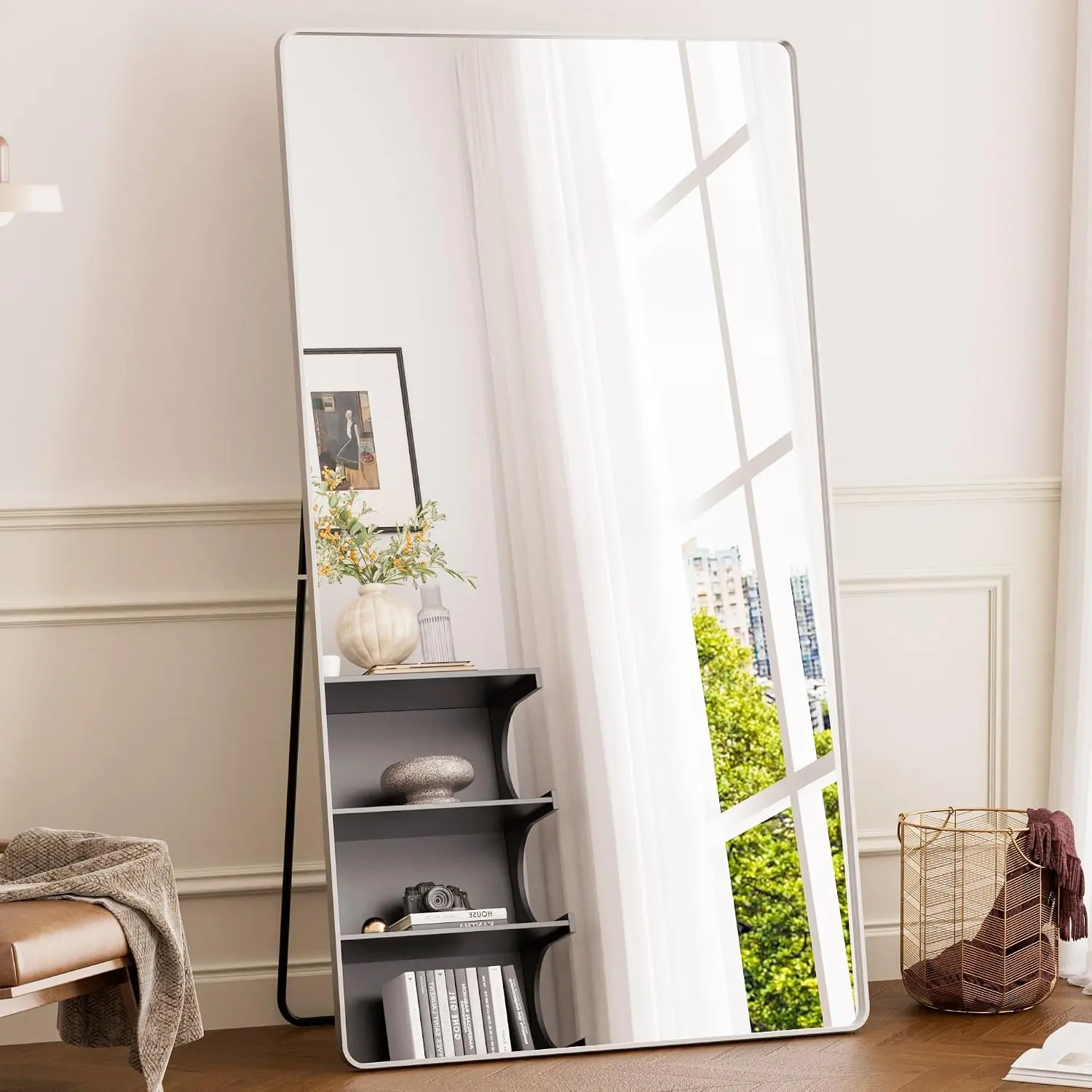 Brivue Full Length Mirror, 71"x40"  Alloy Tempered Glass Mirror | 3-Way Mount: Stand, Lean or Wall-Mounted, Shatter-Resistant Tempered Glass,  Alloy Frame, for Bedroom & Living Room