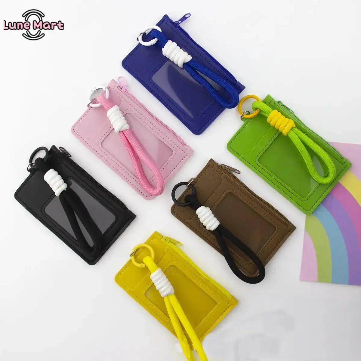 2PCS PU Leather ID Card Wallet with Wrist Strap & Zipper, Durable Stylish Badge Holder for Office Travel, Ideal for Women Men in Sports Outdoor Leisure Scenarios, Id Holders for Badges, Badge Holders