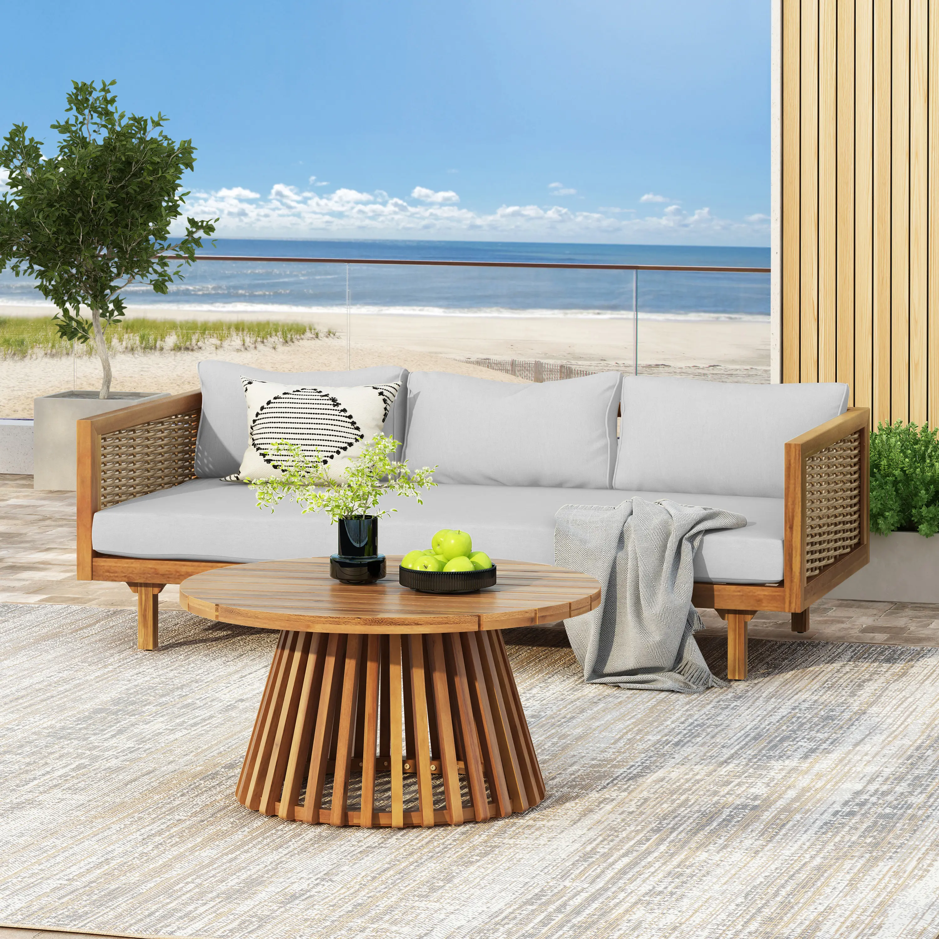 4-Piece Arch Wicker Outdoor Furniture Set - Weather-Resistant Rattan Sectional Sofa Set with Waterproof Thick Light Gray Cushions for Patio, Deck, Back Porch, Backyard Relaxation