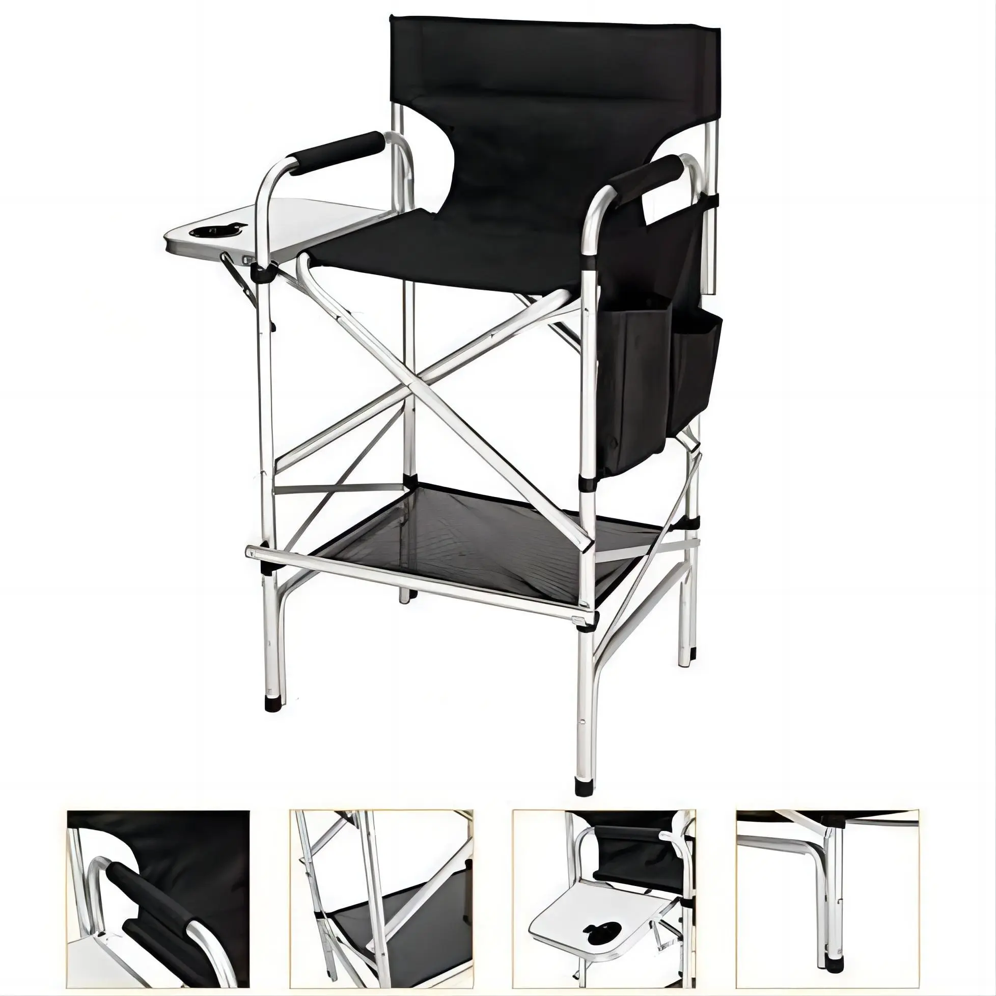 Outvita 31" Tall Aluminium Frame Folding Directors Chair with Side Table Summervibes Outvita 31" Tall Aluminium Frame Folding Directors Chair with Side Table Summervibes