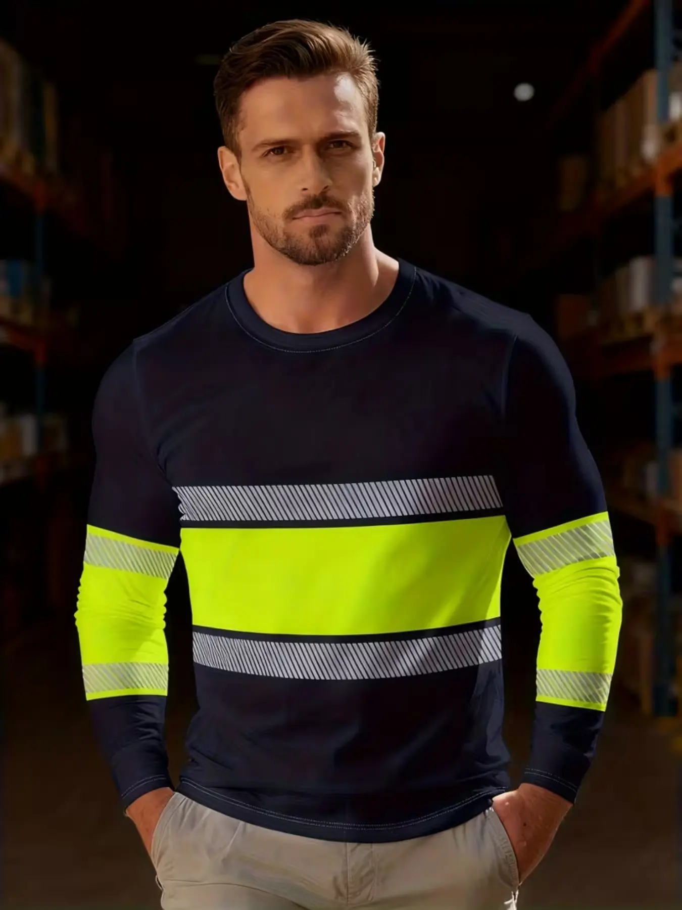 Men's Casual Classic Long Sleeve T-Shirt, 3D Neon and Print, Breathable Fabric, Round Neck, Outdoor Shirt
