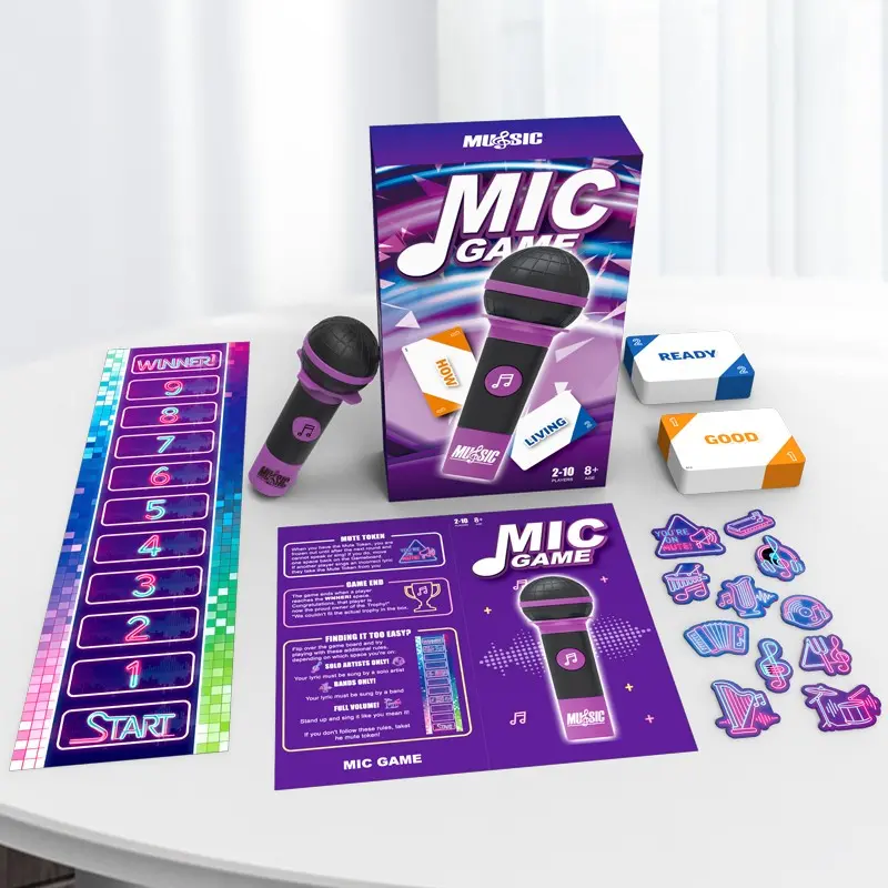 Fun Karaoke Table Game with Foam Microphone, Includes 125 Word Cards, Easy to Play for Beginners, Suitable for Ages 8+, 2+ Players